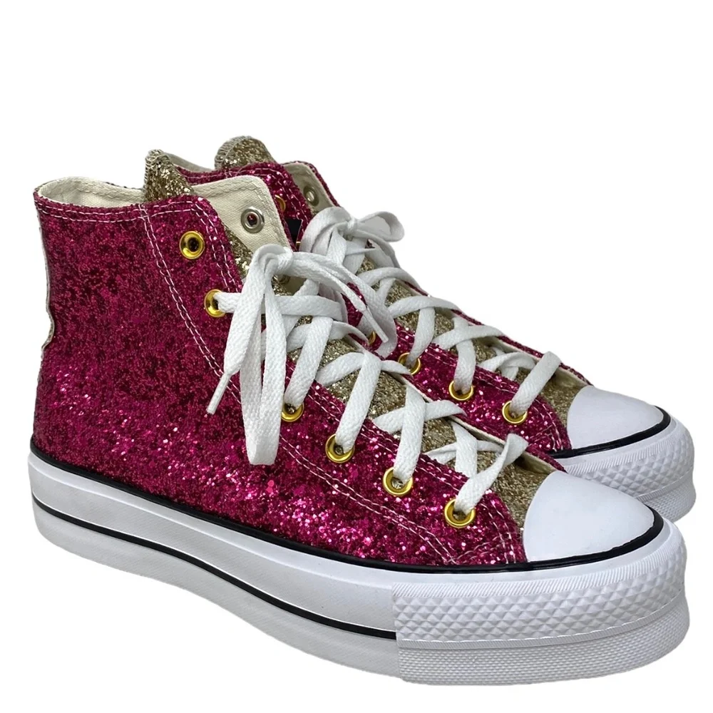 Converse Ctas Lift Shoe Platform For Women Glitter Red Beige Custom 570626C-WPGW - Picture 2 of 10